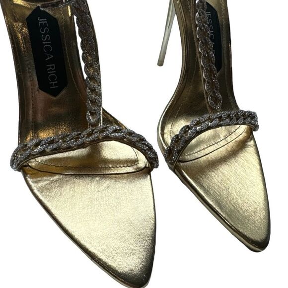 REVOLVE JESSICA RICH GOLD EMBELLISHED LUXE SANDAL 120 MM - Picture 8 of 13